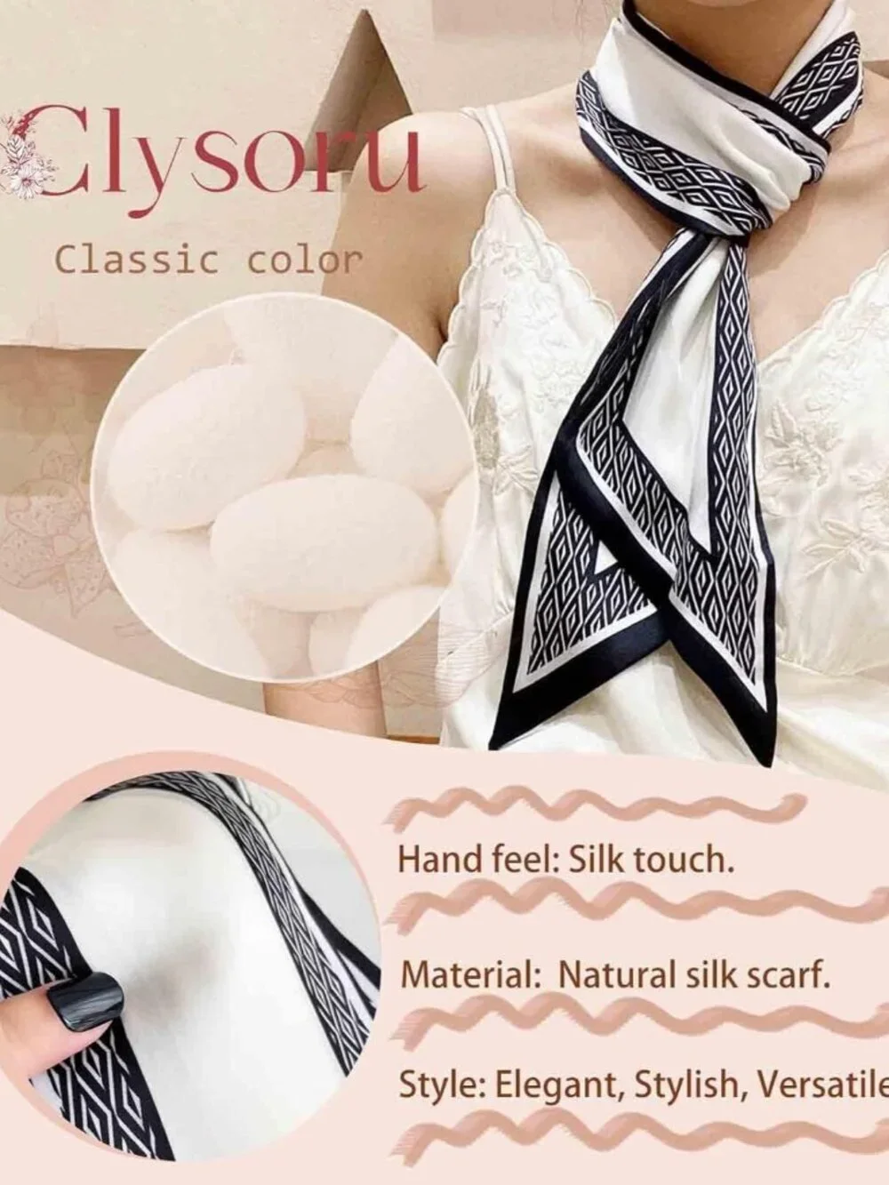 Women's Black Diamond Edge Fashion Elegant Oblique Angle  Scarves Bag Scarfs
